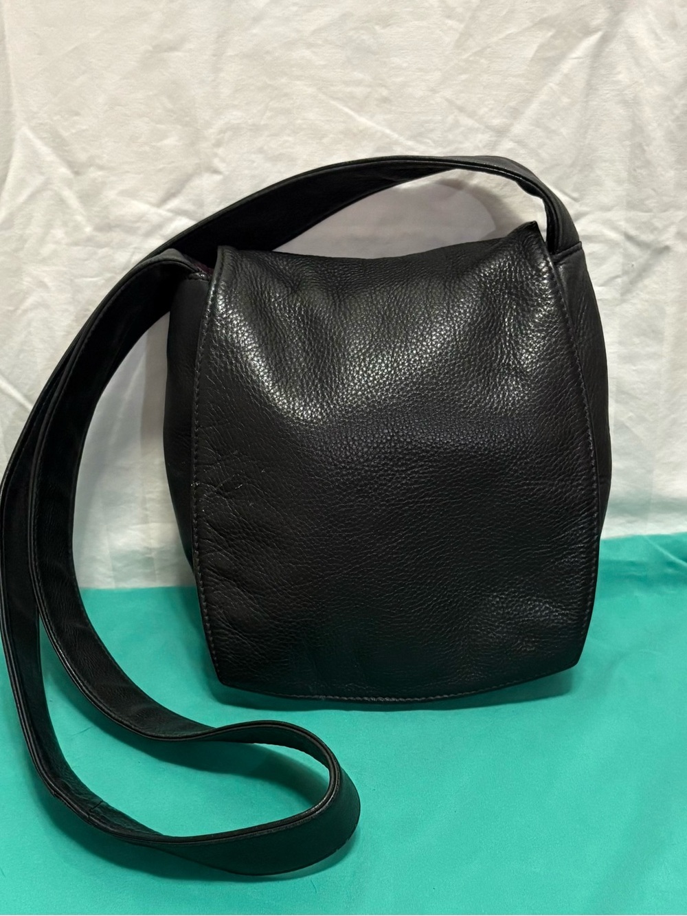 Black Pebbled Leather Crossbody Shoulder Bag